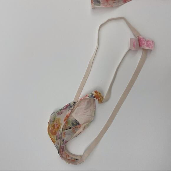 Victoria's Secret Cream Pink Floral Sheer Chemise Thong Lingerie Two Piece Set M - Picture 11 of 12